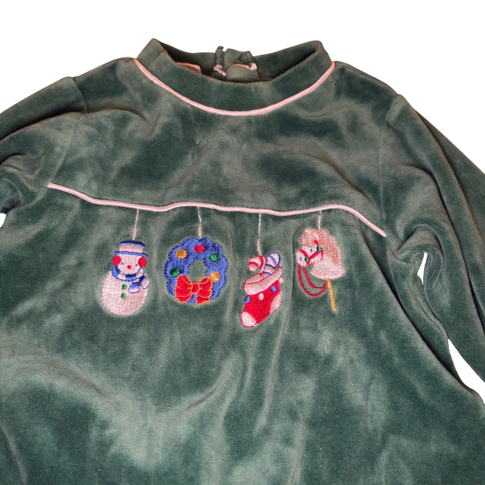 Vintage Velour Pajamas Footed Christmas Holiday Embroidery 1pc Outfit Size 6-9mo - Picture 8 of 8